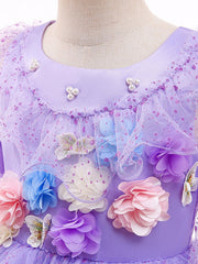 2pcs Girls Purple Flower Party Dress & Headband Set