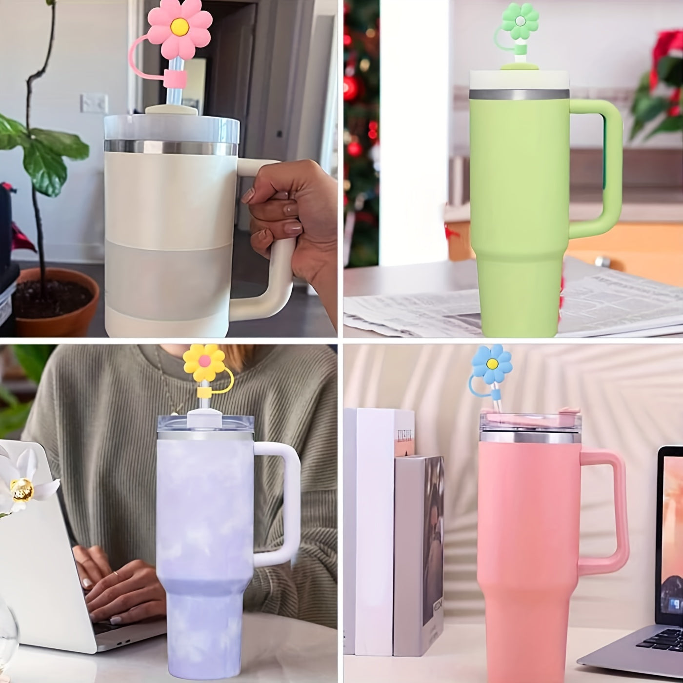 Cartoon Flower Straw Cover Reusable Silicone Straw Lid Cup Accessories