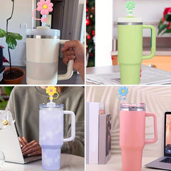 Cartoon Flower Straw Cover Reusable Silicone Straw Lid Cup Accessories