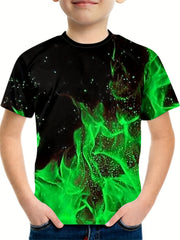 Boys Flames Graphic Tee Breathable Summer Shirt