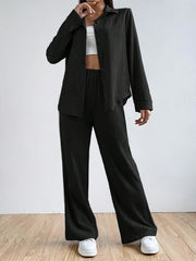 Solid Textured Two piece Set Button Front Shirt & Pants