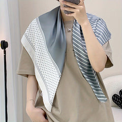 Stripe Dot Print Silk Square Scarf Bandana Shawl