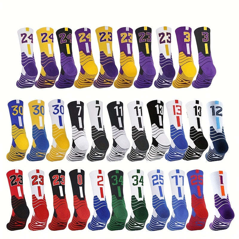 Men's Pro Basketball Mid Calf Socks High Elastic Sweat Absorbing Non Slip