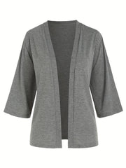 Basic Cardigan Women's Plus Plain Open Front Thin Cardigan