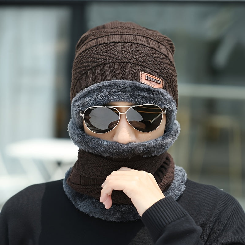 Thick Knit Woolen Beanie Hat & Scarf Set for Winter