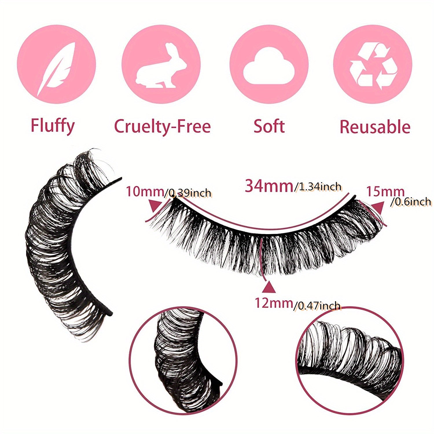 Faux Mink Hair False Eyelashes Little Devil 16mm Natural Look 10 Pairs