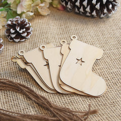 10pcs Christmas Stocking Wooden Pendant Decorations