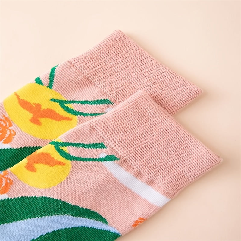 Funny Pattern Cotton Mid Tube Socks For Sports Women