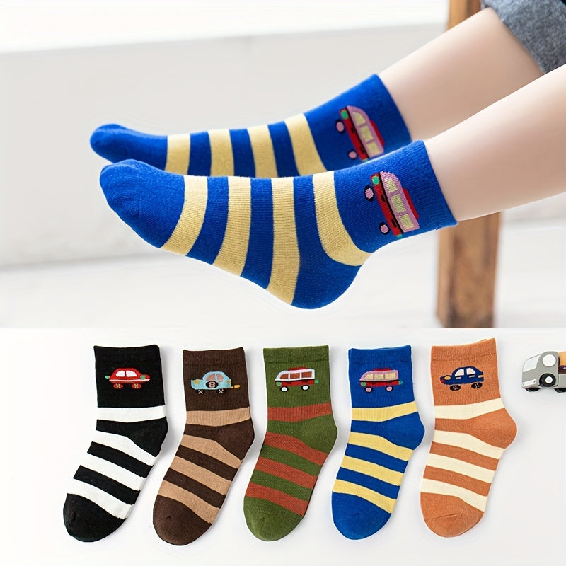 5 Pairs Kids Dinosaur Pattern Cotton Crew Socks