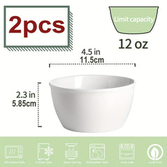 Set of 6 Ceramic Ice Cream & Cereal Bowls Porcelain Soup Bowls 12 Oz Small