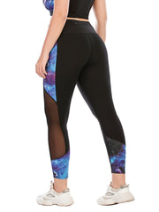 Colorblock Print Mesh Yoga Leggings with Pocket