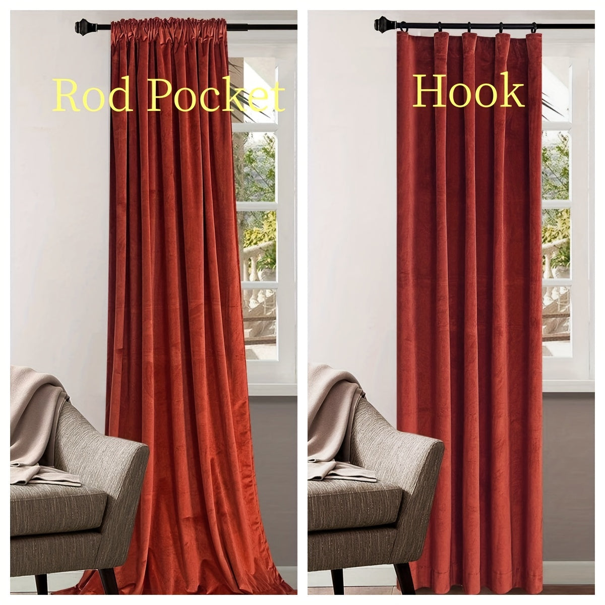 Burnt Orange Velvet Curtains Thermal Insulated Room Darkening