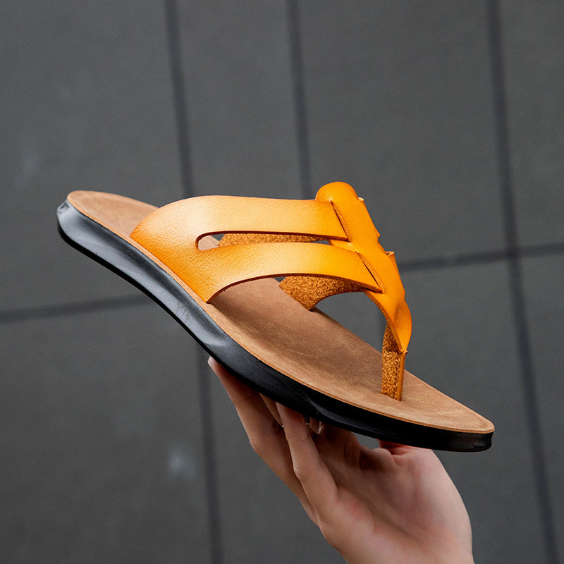Unisex Leather Flip Flops Durable Lightweight Non Slip Sandals