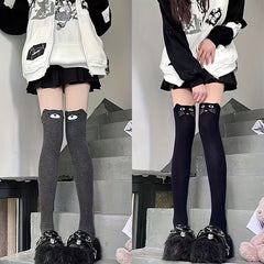 3 Pairs Cartoon Cat Print Over The Knee Socks Women's Stockings