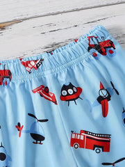 2pcs Vehicle Pattern Toddler Kid's Pajamas Set Boy's Loungewear