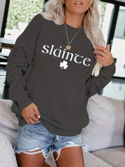 Letter & Lucky Clover Print Sweatshirt for Women