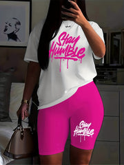Women's Pajama Set Letter Print Short Sleeve