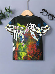 Tie Dye Dino Skeleton 3D Print T-shirt for Kids