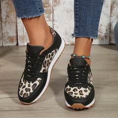 Leopard Print Lace Up Low Top Sporty Sneakers