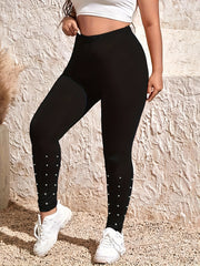 Plus Size Faux Pearl High Rise Stretch Leggings