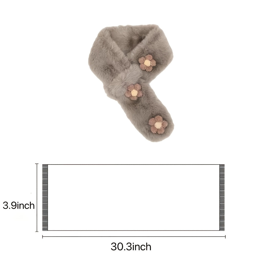 Flowers Plush Cross Scarf Winter Warm Nack Gaiters Women Accessories