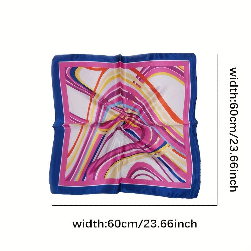 Classic Striped Square Scarf Satin Neckerchief Bandana Women Head Wrap