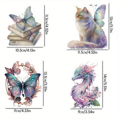 4pcs Butterfly Cat Dragon Iron-On Sublimation Patches