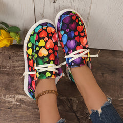 Women's Skateboard Shoes Heart Pattern Lightweight Canvas Lace up Shoes