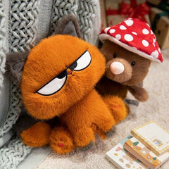 Brown Plush Cat Toy w/ Expressive Eyes & Fluffy Ears - Soft Huggable Stuffed A