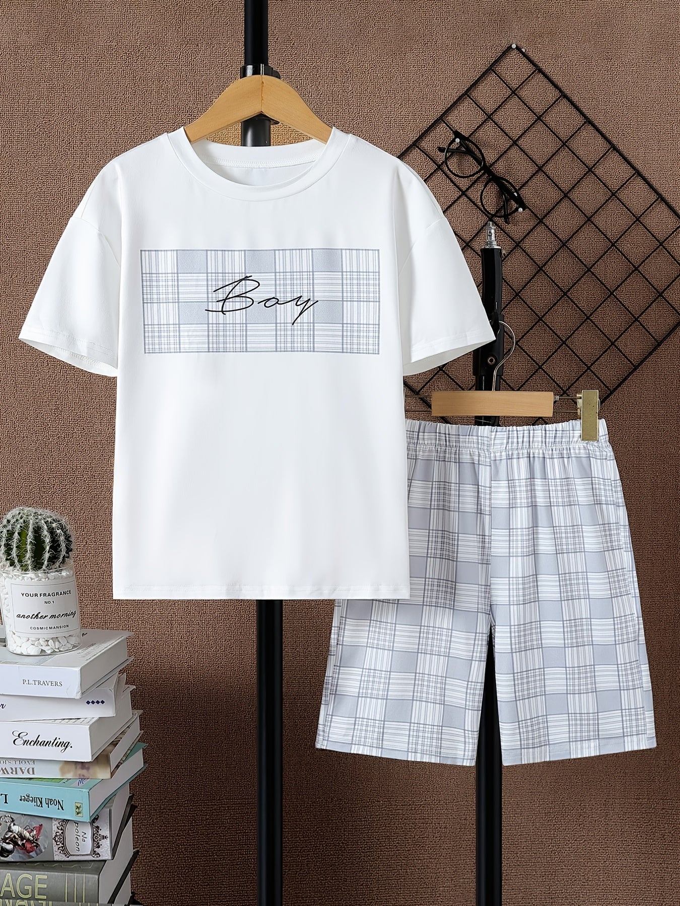 Toddler Boy's 2pcs T shirt & Plaid Pattern Shorts Set