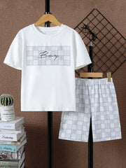 Toddler Boy's 2pcs T shirt & Plaid Pattern Shorts Set