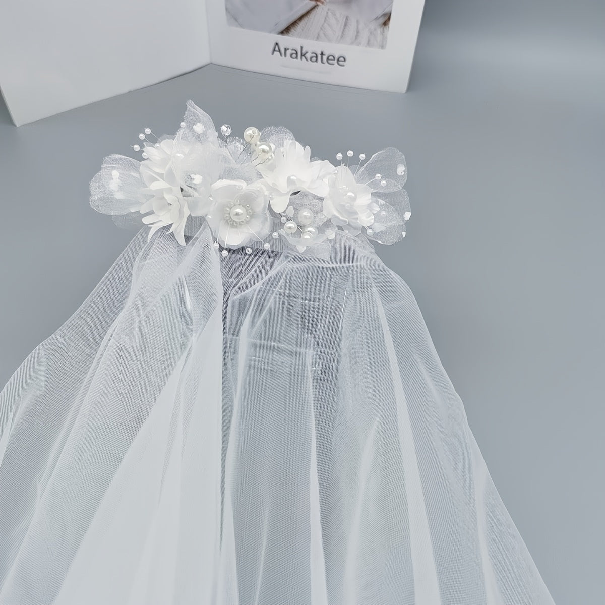 Double Layer Bridal Veil with Faux Pearls and Comb
