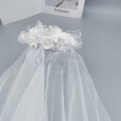 Double Layer Bridal Veil with Faux Pearls and Comb