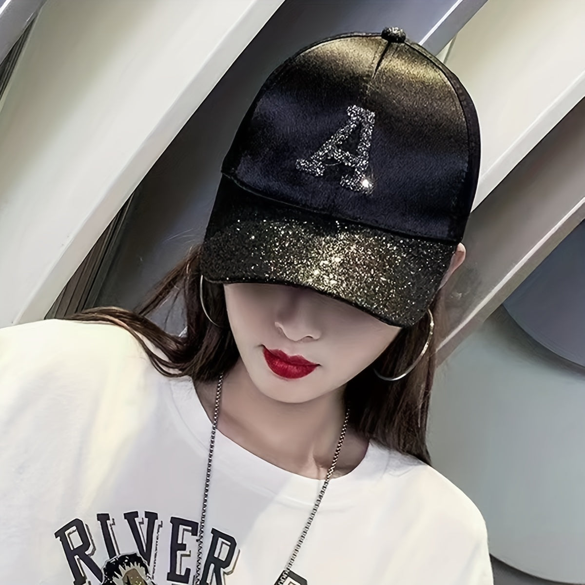 Glitter A Patch Baseball Cap Solid Y2K Sun Hats Hip Hop Dad Hat