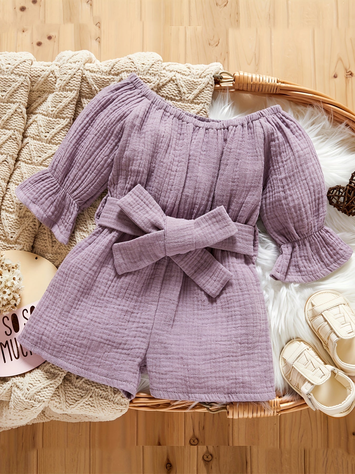 Baby Girls Off Shoulder Long Sleeve Romper With Pants