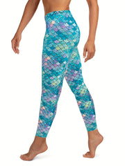 Fish Scale Print Stretchy Leggings Casual Skinny Leggings Women's Clothing