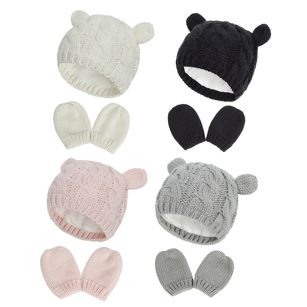 Cute Knitted Hat & Mittens Set for Newborns & Toddlers