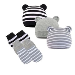 Newborn Infant Hospital Hat Mittens Set Cotton Beanie Bear Ears Cap And Gloves