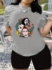 Flower Print Tee & Biker Shorts Set Women's Casual Outfit