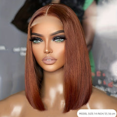 Red Brown 13x4 Lace Frontal Bob Wig 180 Density Straight Short Bob Wig