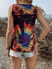 Tie Dye Split Crew Neck Tank Top Sleeveless Summer Tank Top