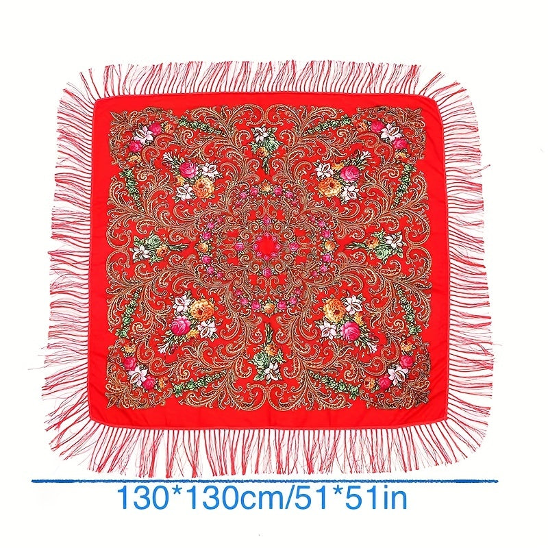 Boho Flower Print Tassel Shawl Vintage Warm Wrap Cardigan Poncho