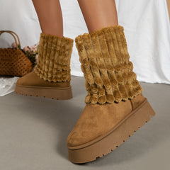 Women's Plush Lined Snow Boots Round Toe Thermal Shoes