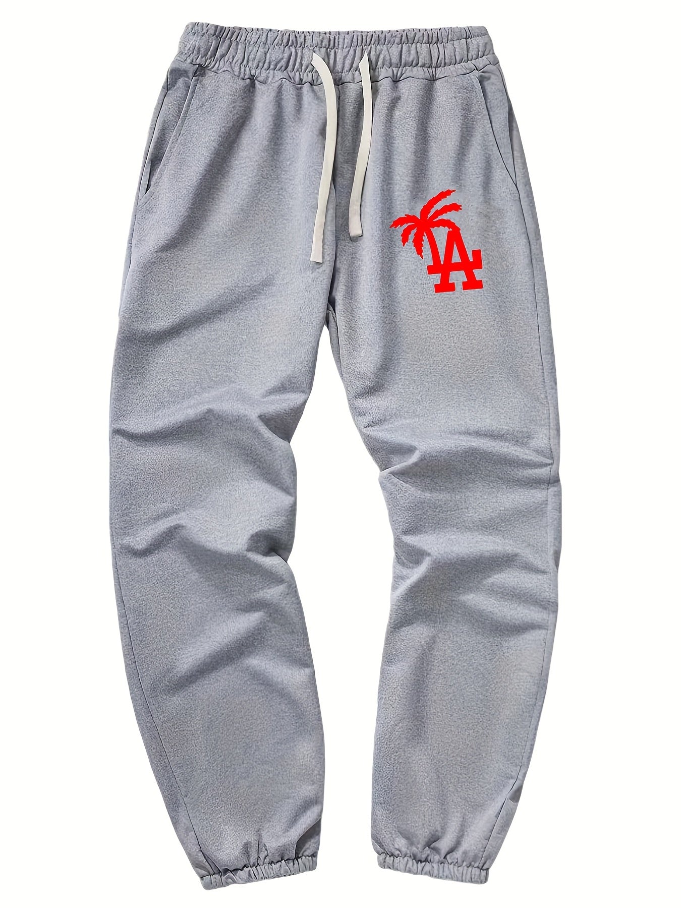 LA & Coconut Tree Print Drawstring Sweatpants Loose Fit Pants