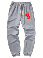 LA & Coconut Tree Print Drawstring Sweatpants Loose Fit Pants
