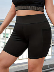 Solid High Rise Skinny Biker Shorts With Pockets
