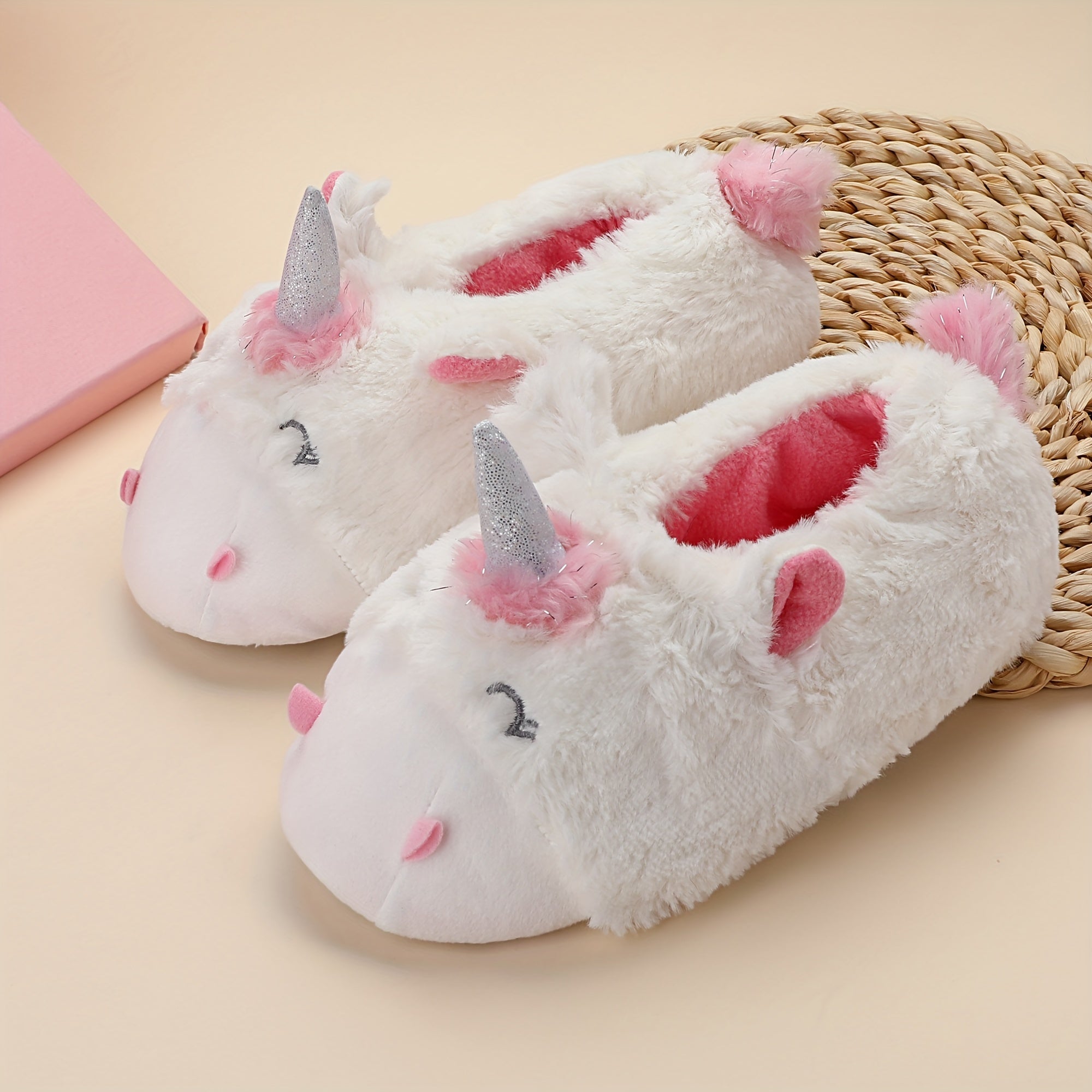 Unicorn Furry House Shoes Girls Non Slip Warm Soft Bottom Walking Shoes