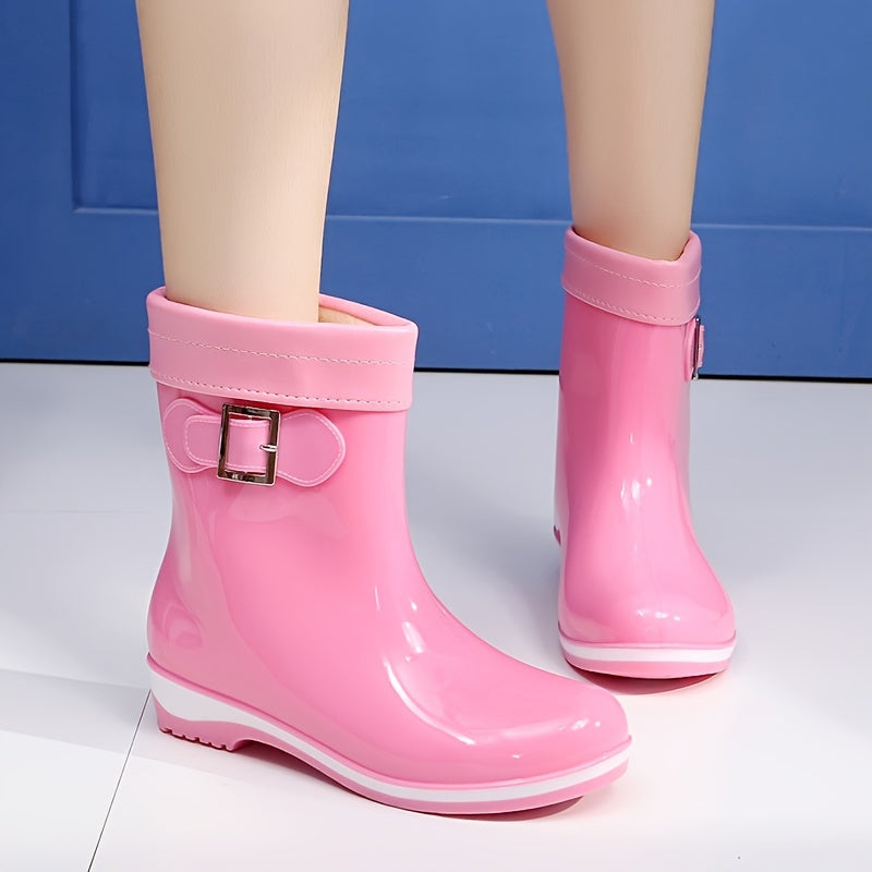 Women's Buckle Strap Short Rain Boots Waterproof Jelly Outdoor Shoes