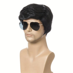 Men's Short Curly Hair Oblique Bangs Wig