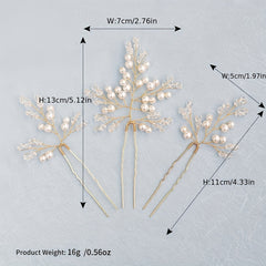 3pcs Faux Pearl Decor Braided Hair Pin Bridal Wedding Hair Accessory